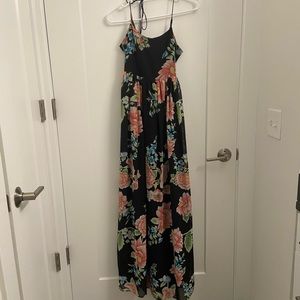 KNT black flower cutout maxi dress sz S